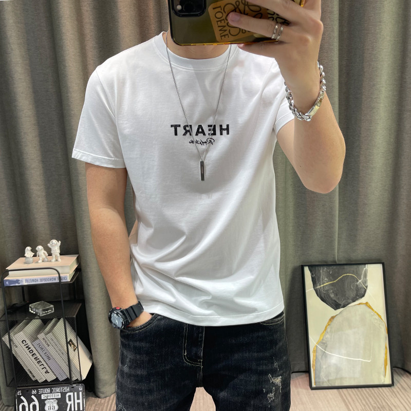 潮牌短袖t恤男夏季新款修身半袖体恤衫冰丝上衣高端简约欧货男装