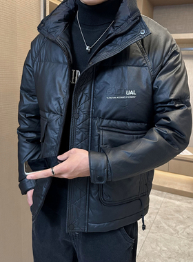 款修身短款机车皮袄子男加厚外套