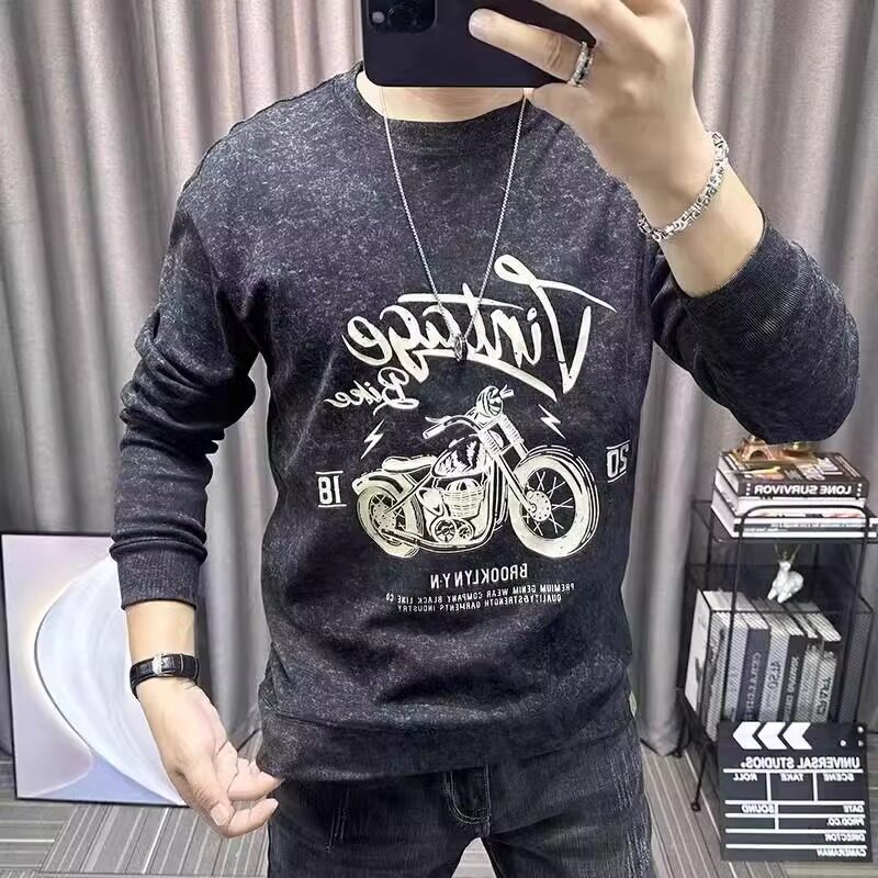 潮牌卫衣男秋冬新款卡通印花高端男装修身上衣圆领长袖青年套头衫
