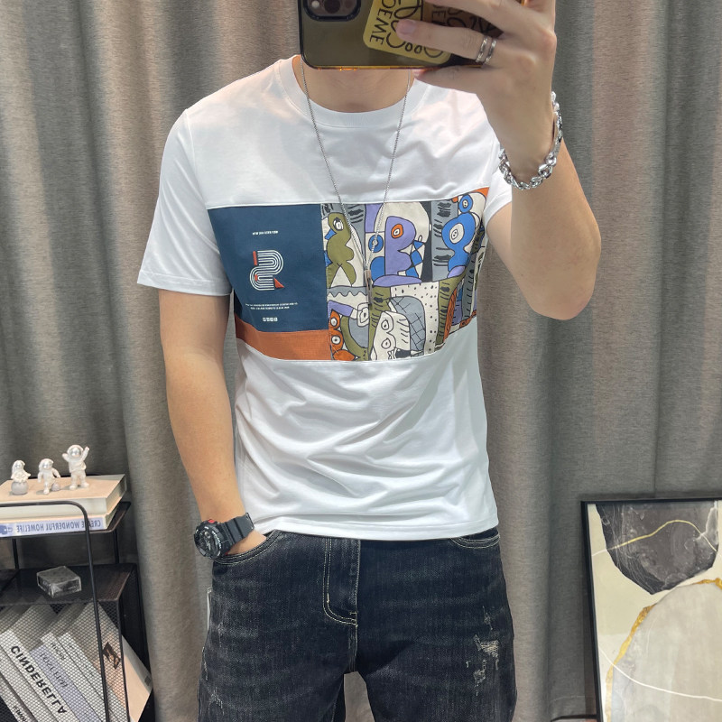 潮牌短袖t恤衫男士夏季新款卡通印花纯棉半袖体恤衫男装青年上衣