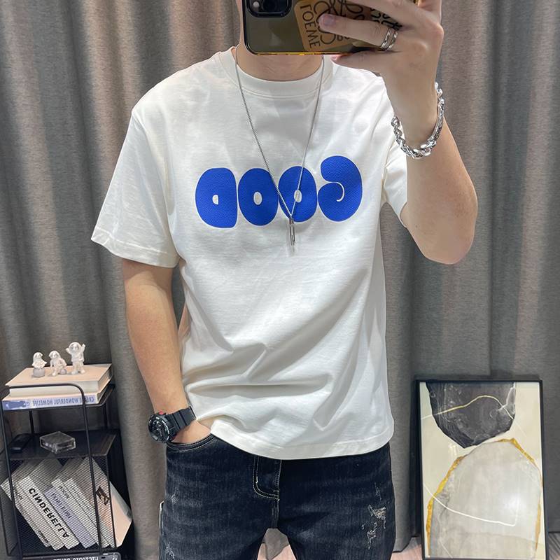 潮牌短袖t恤男夏季新款男士字母刺绣纯棉半袖体恤衫高端男装上衣