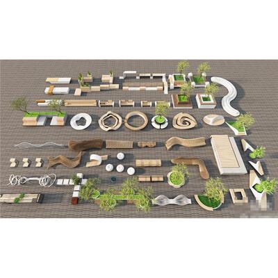 景观座椅 树池 种植池 户外座椅 公共座椅 座椅 SU模型 草图大师