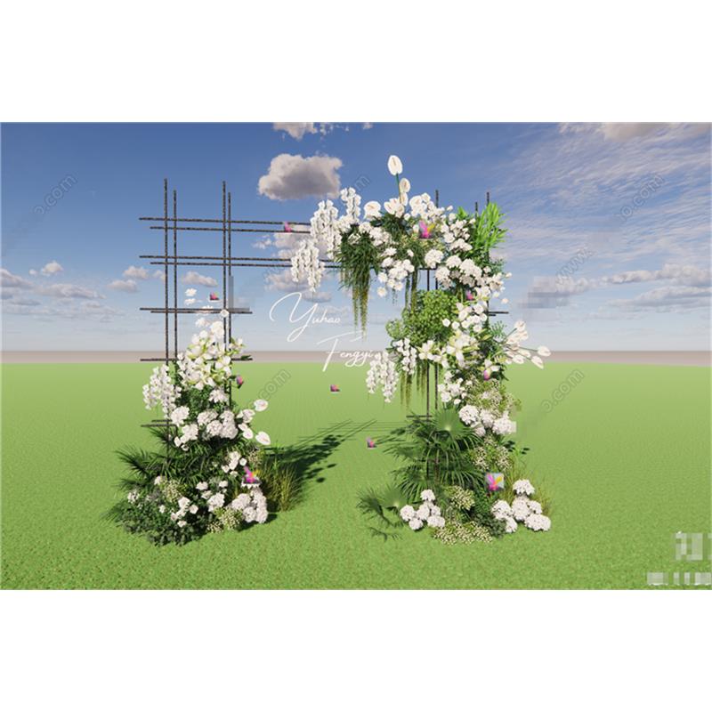 5116 现代婚礼花艺 户外婚礼美陈 布置白花花艺 鲜花 拱门SU模型
