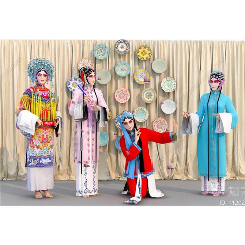 4643戏曲人物 京剧多人 川剧人物 虚拟人物 花旦 艺术人物SU模型
