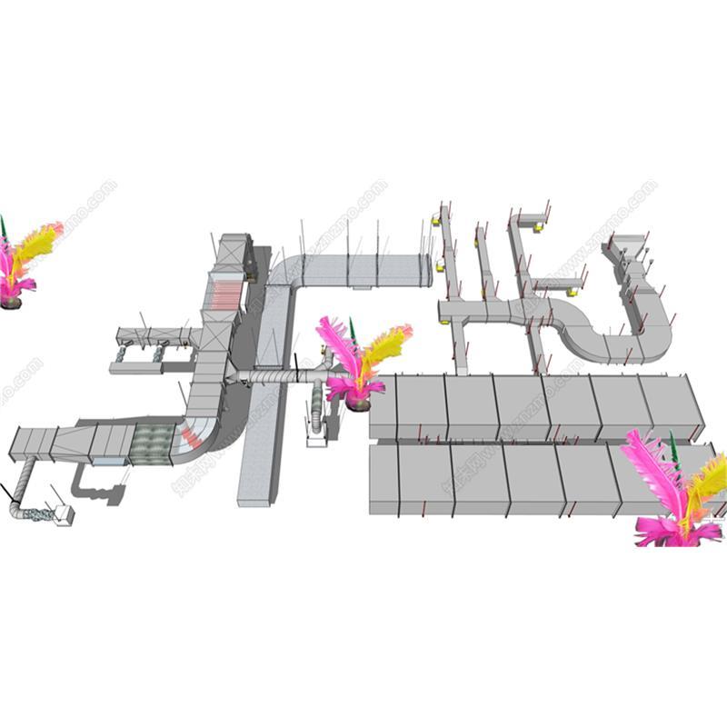 草图大师1888 现代通风管道零件 排烟管道 管道 零件 SU模型