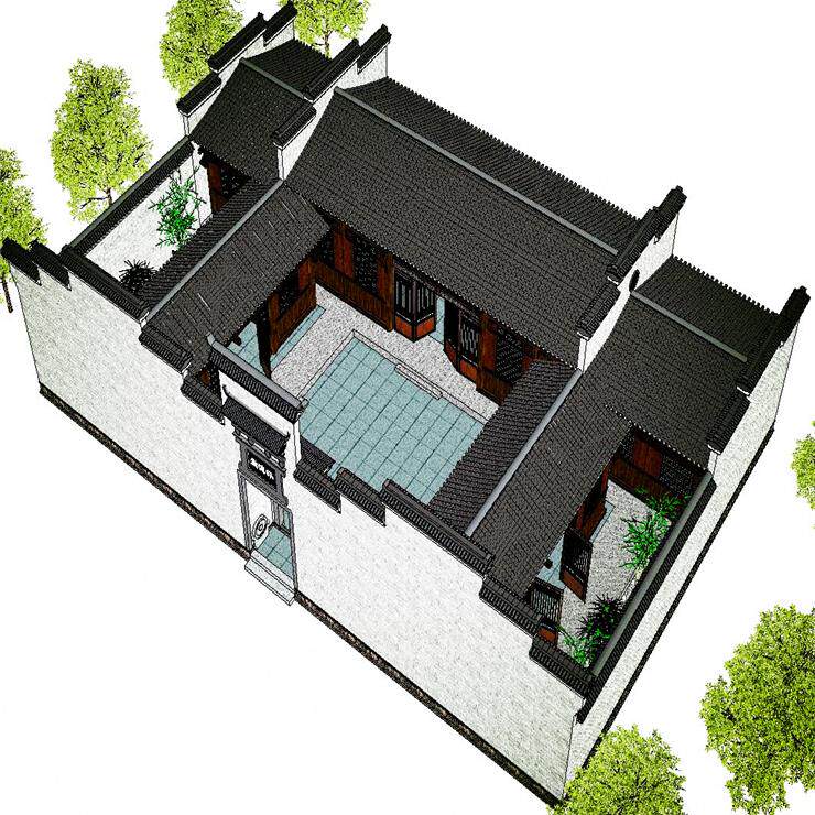 SU1365 草图大师 传统民居 山西民居建筑四合院SU模型 住宅建筑