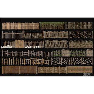 5093新中式围栏护栏 乡村竹篱笆 篱笆墙小品景观栏杆 院墙 SU模型