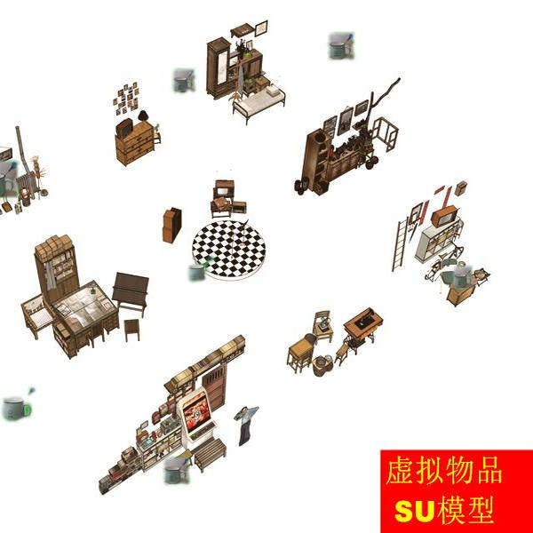 草图大师SU模型 八十年代怀日密室游戏机桌游道具娱乐家具桌椅
