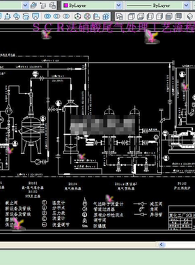 SCR尾气催化反应器CAD总图及工艺流程CAD图纸
