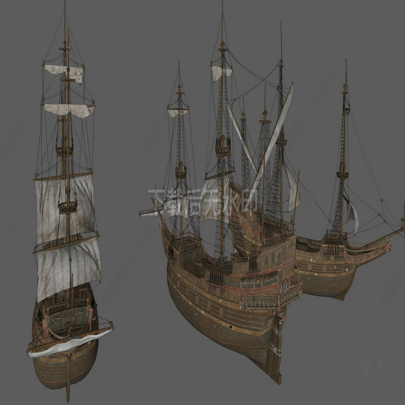 草图大师 SU模型 船现代老旧复古帆船古代军舰船只战船海盗船帆船
