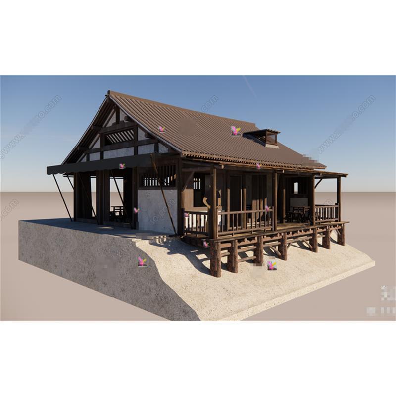 5291中式木屋  河边小酒馆 客栈 复古建筑 木结构老房子 SU模型