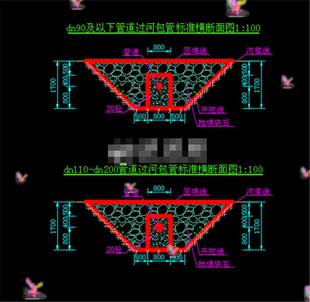 管槽开挖图CAD图纸 管道河底包管图 等
