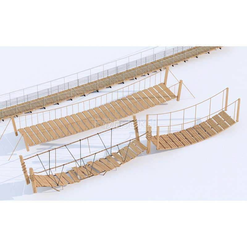 现代吊桥 钢丝桥 木桥景观桥 木材 竹木绳索桥 草图大师SU模型