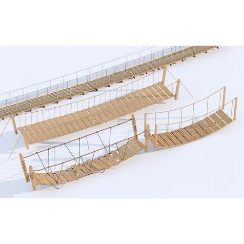 现代吊桥 钢丝桥 木桥景观桥 木材 竹木绳索桥 草图大师SU模型