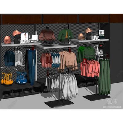 5658工业儿童服装店 衣服 货架 展台 儿童装 帽子 包包 SU模型
