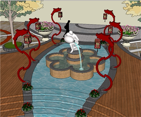 SU0394 sketchup模型库 SU模型 龙雕塑水景 入口景观小区入口景观