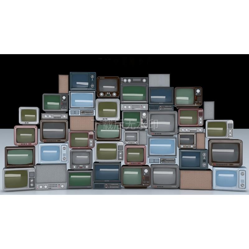 现代电视 复古机黑白机 老式机 crt显示器 彩色 草图大师SU模型