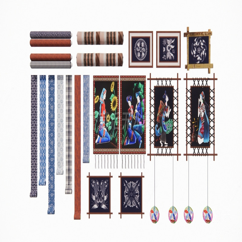 草图大师SU模型 中式民族风挂件工艺品壮锦装饰绣球布画挂画