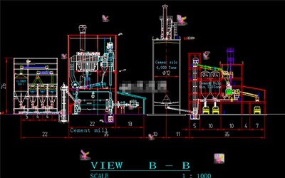 水泥生产线工艺流程布置图CAD图纸 布置总图 剖面图 堆料及运输等