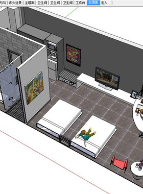 SU0841 SU草图大师模型酒店房间的SU模型设计sketchup宾馆素材