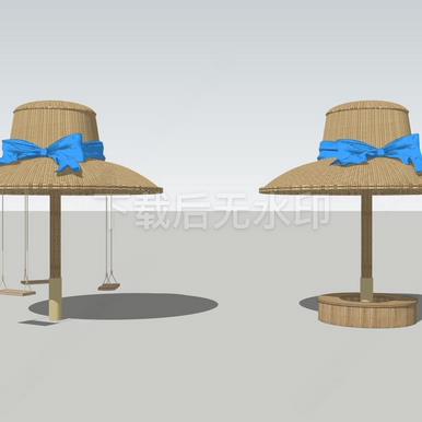 现代原木廊架 竹质廊架 圆形廊架 帽子凉亭 秋千 草图大师SU模型