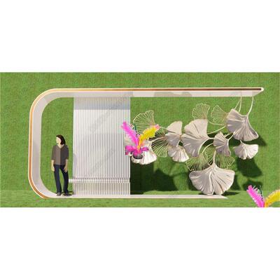 草图大师1654 现代银杏廊架景观 创意廊架 艺术构筑物 凉亭SU模型
