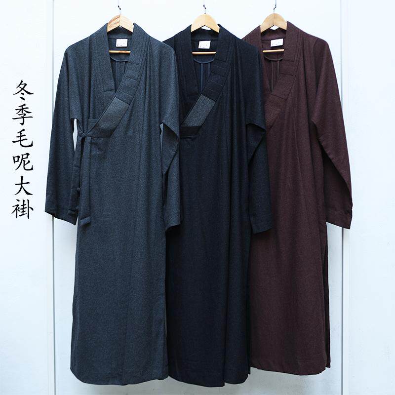 了尘僧服秋冬长衫和尚服男女僧衣大褂毛呢长褂保暖出家人僧袍短褂