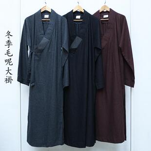 了尘僧服秋冬长衫和尚服男女僧衣大褂毛呢长褂保暖出家人僧袍短褂