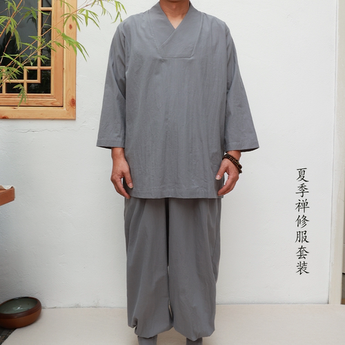 禅修居士服夏季薄款全棉七分袖