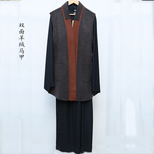 嘉华裟双面羊绒马甲僧服秋冬伽蓝褂和尚坎肩外披棕色宽松