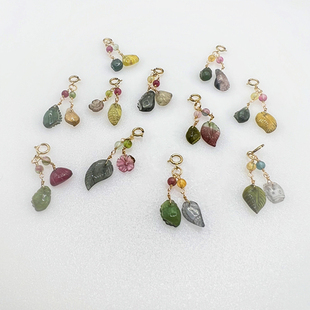 【碧玺提溜】天然雕刻配件14K包金挂件吊坠万能扣手链手串耳饰