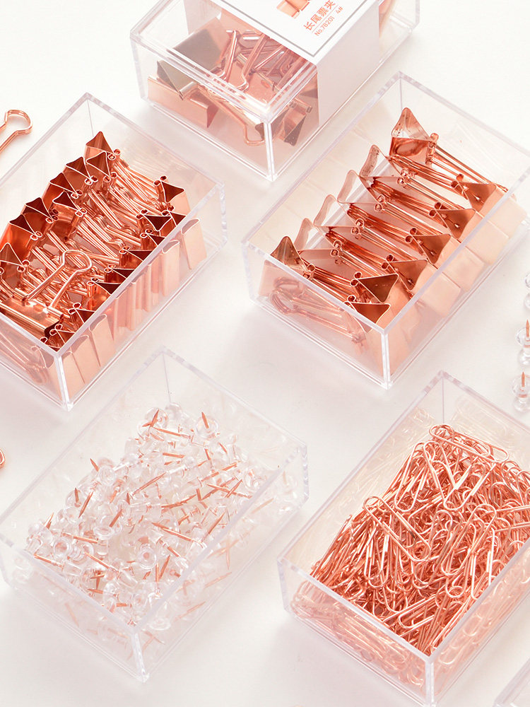 델리 로즈 골드 종이 클립 크리 에이 티브 개성 귀여운 종이 클립 레트로 스테인레스 금속 빌 클립 작은 상자