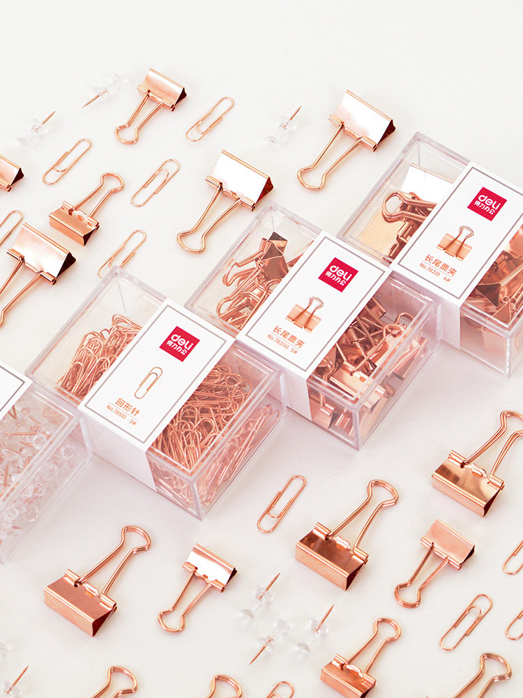델리 로즈 골드 종이 클립 크리 에이 티브 개성 귀여운 종이 클립 레트로 스테인레스 금속 빌 클립 작은 상자