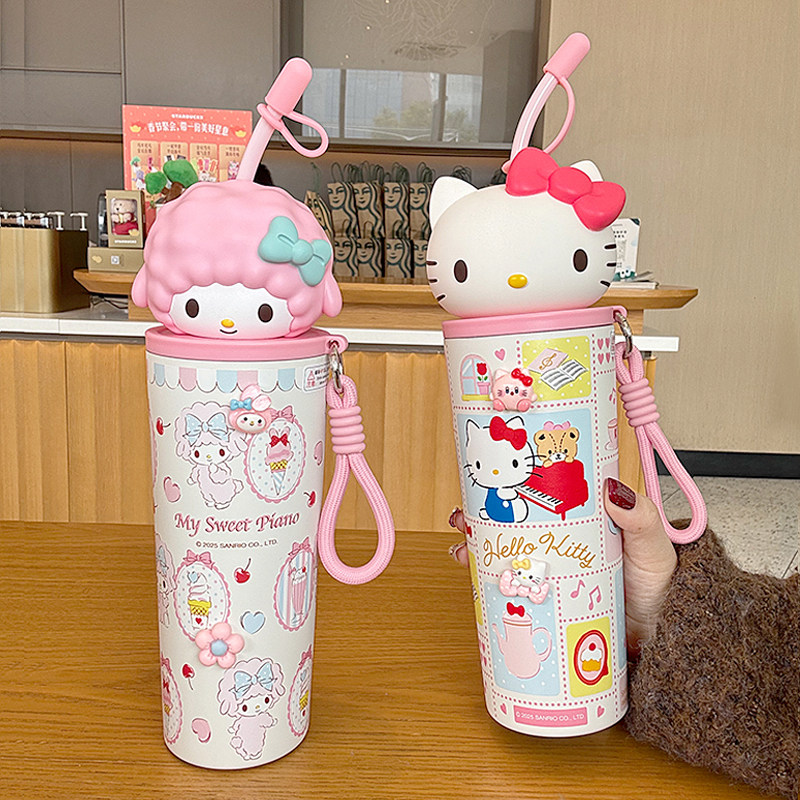 三丽鸥hellokitty保温杯冰霸吸管杯女高颜值公仔头大容量车载水杯