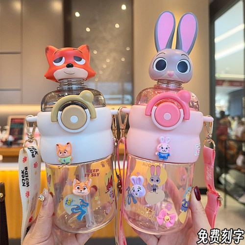 疯狂动物城儿童塑料杯吸管水杯