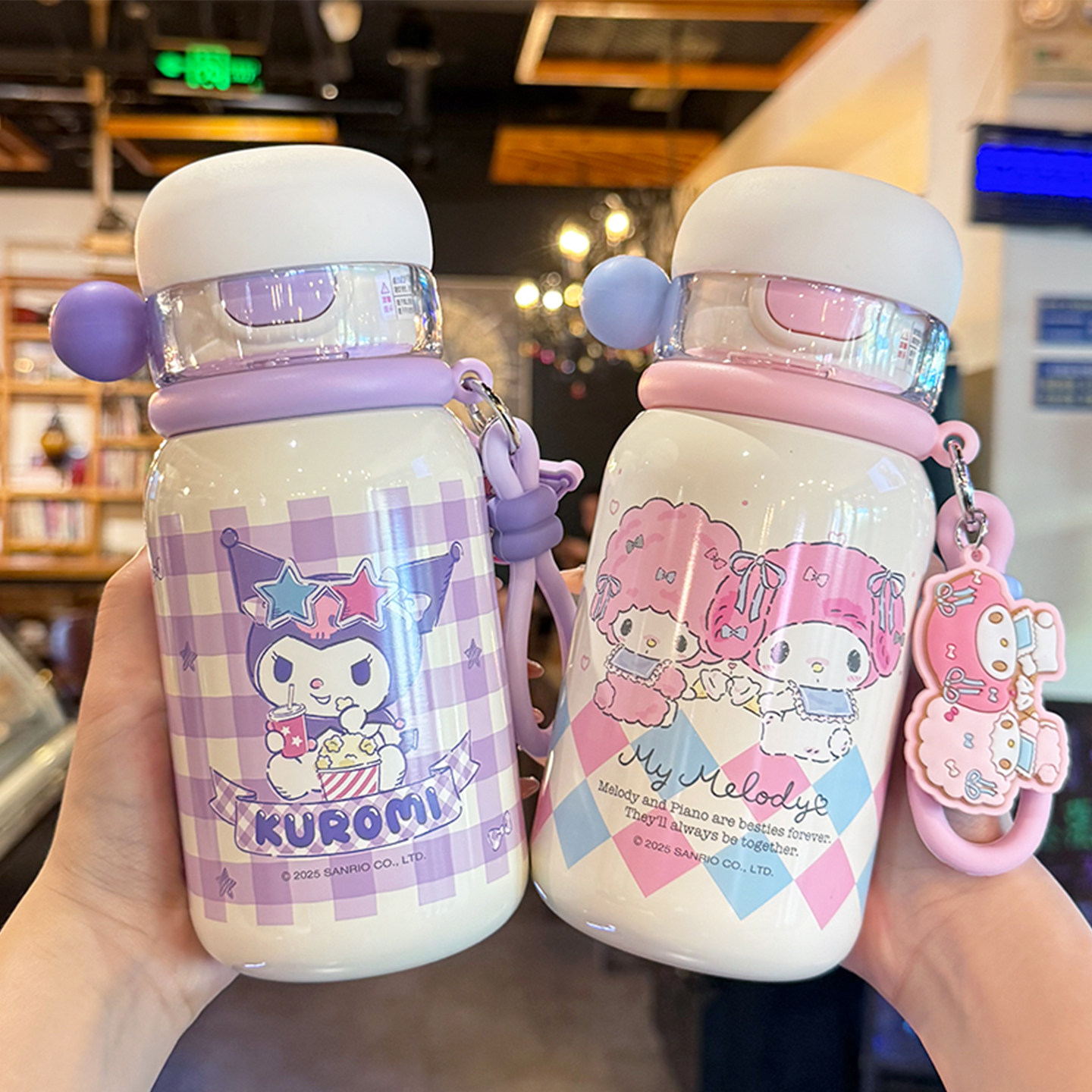 三丽鸥儿童保温杯女孩双饮吸管美乐蒂水杯女童小学生上学专用杯子