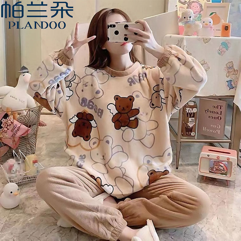 帕兰朵珊瑚绒睡衣女秋冬季加厚法兰绒可爱卡通学生家居服套装冬天_淘宝内购会_女士内衣/男士内衣/家居服-第5张图片-提都小院