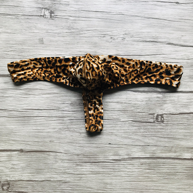 男士性感单丁内裤低腰U凸大囊袋舒适大空间弹力豹纹丁字裤男T裤