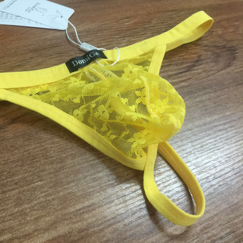 男士青年低腰蕾丝透明丁字裤