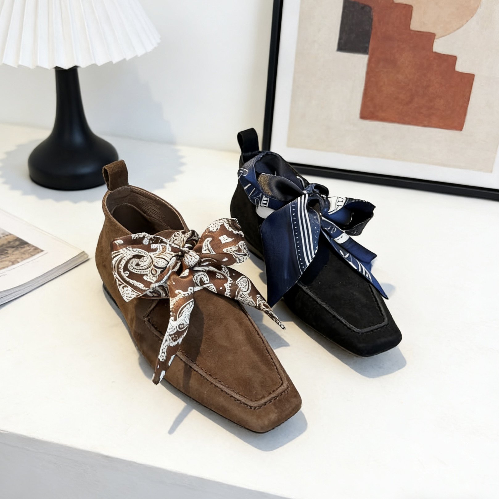 欧洲站2026新款真皮女鞋子时尚丝带平底方尖头时装单鞋女3113-02,女鞋,深口单鞋,淘宝优惠券,粉丝福利购,淘宝优惠卷