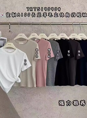 RUIXI天丝羊毛百搭后中线百搭小个子舒适面膜衣服女内搭短袖上衣t