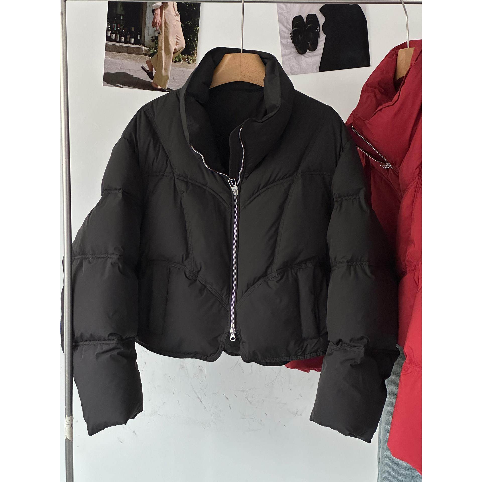 欧韩女装【设计感解构羽绒服】韩系洋气小个子立领轮廓潮白鸭绒保