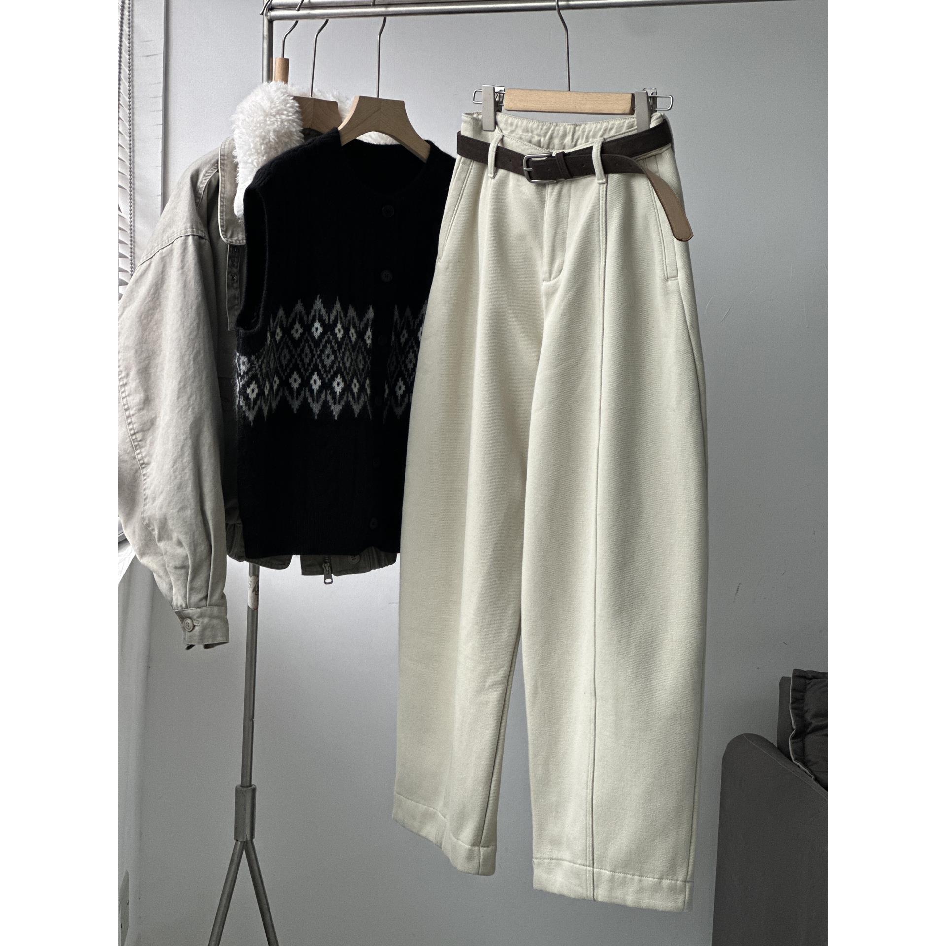 欧韩女装韩系奶杏色弯刀阔腿裤潮冬季遮跨休闲长裤通勤简约风覆合