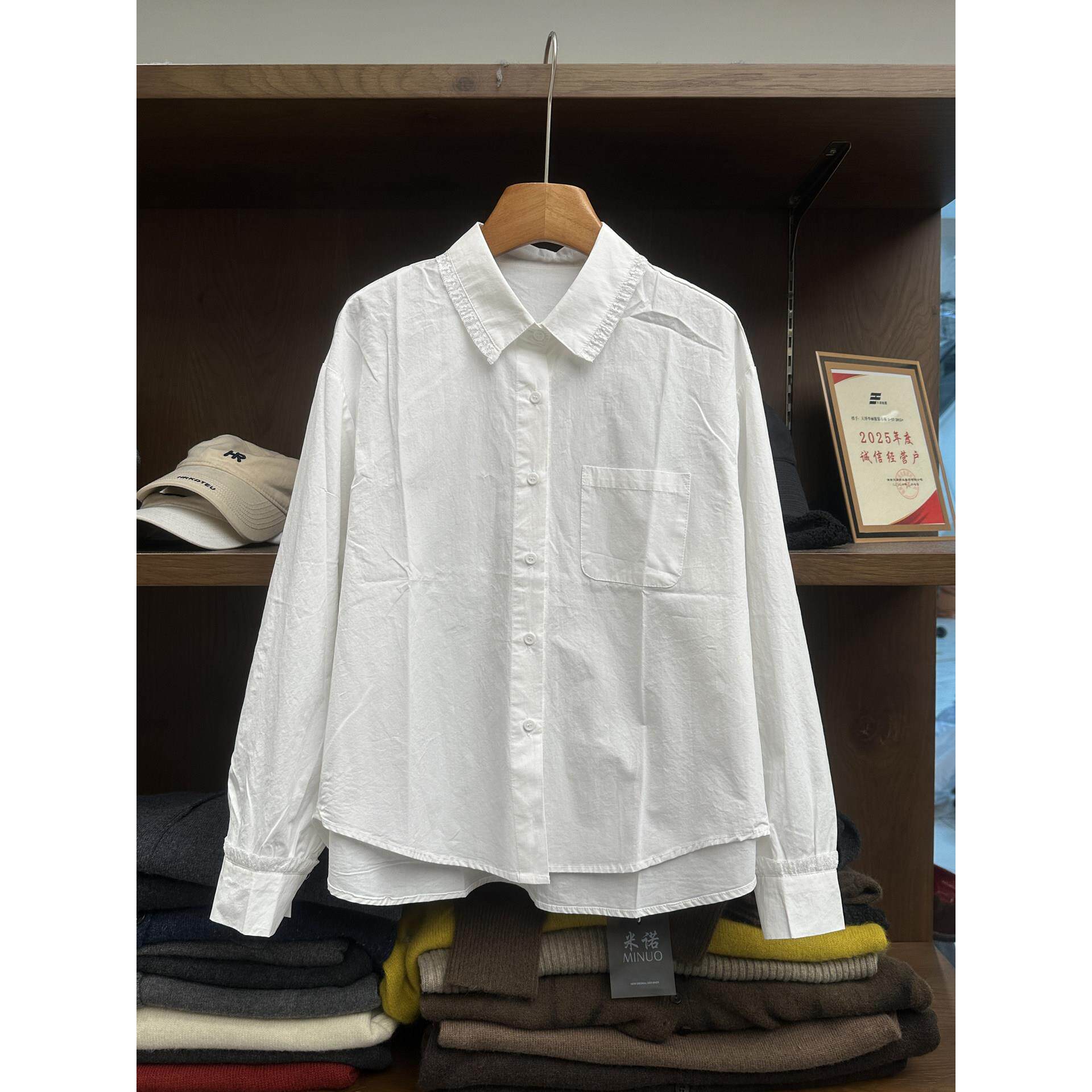 3257季欧货一口袋花边领甜美宽松衬衣20春新款慵懒松6弛感百2搭衬