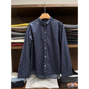 实体女装韩式装潮5sens+s日e系森潮文艺范圆点藏青色薄款纯棉衬衣