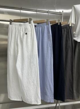 实体女装QBS春松弛智性风亚麻阔腿裤潮藏显梨形瘦友好通勤百搭直