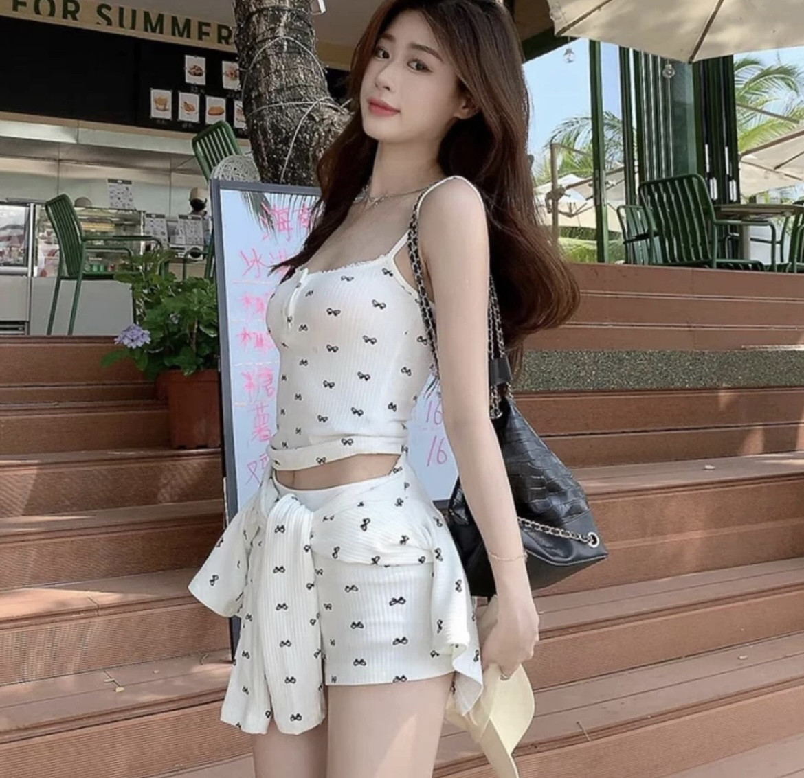 可外穿纯欲风带胸垫睡衣女夏季蝴分体泳衣