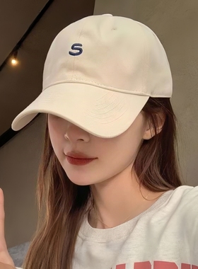 休闲百搭棒球帽显脸小字母女日系宽帽檐黑色鸭舌帽大头围软顶帽子