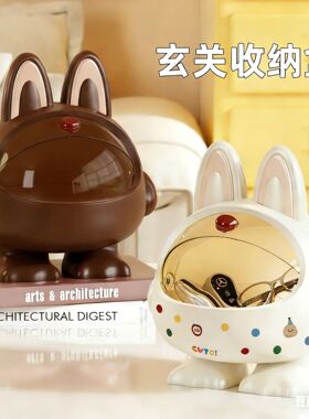 玄关收纳盒创意桌面多巴胺带盖可爱风发饰多功能迷你入户门口盒子