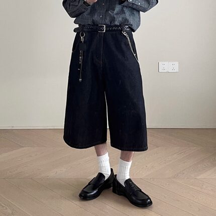BNTUB 原牛丹宁宽松廓形水洗七分裤复古百搭牛仔短裤男女